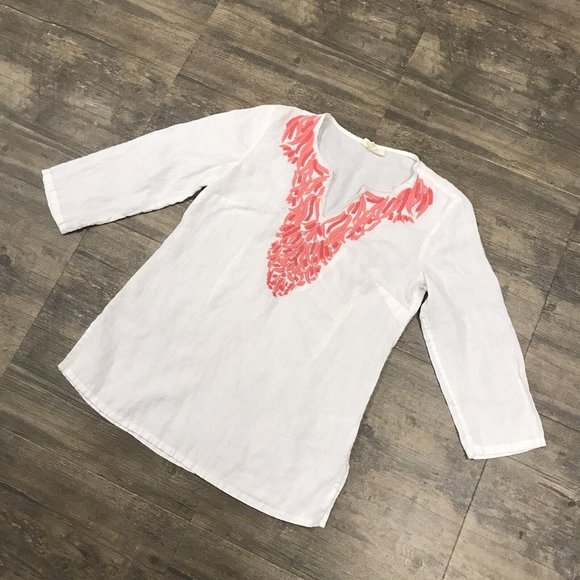 Charter Club Luxury Linen Embroidered 3/4 Sleeve‎ Tunic Women's Size Small - Picture 3 of 8